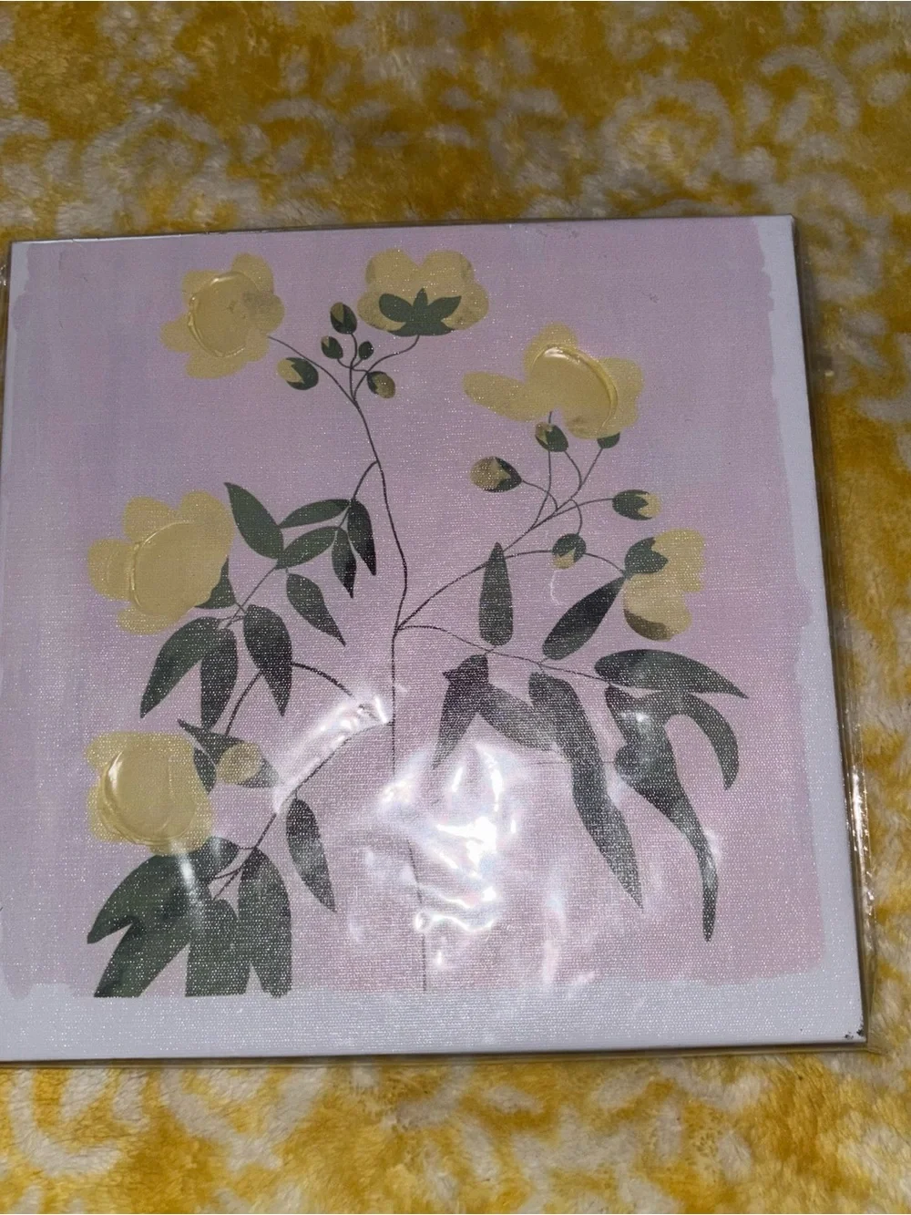 Floral Botanical Wall Art Canvas in Pink with Yellow flowers! NWT